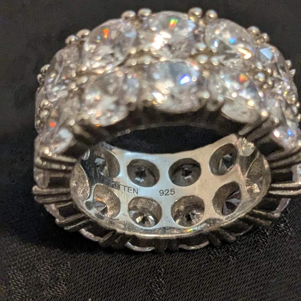 Trendy 925 Solid Sterling Silver Ring Brilliant Double Row CZ Tennis Ring Size 6 - Picture 6 of 7